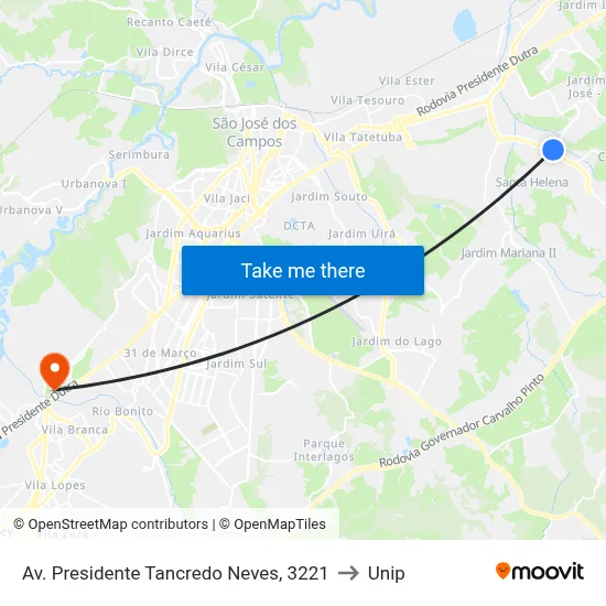 Av. Presidente Tancredo Neves, 3221 to Unip map