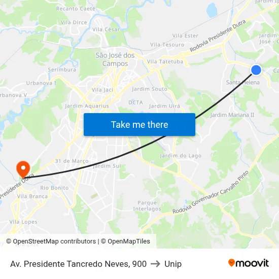 Av. Presidente Tancredo Neves, 900 to Unip map