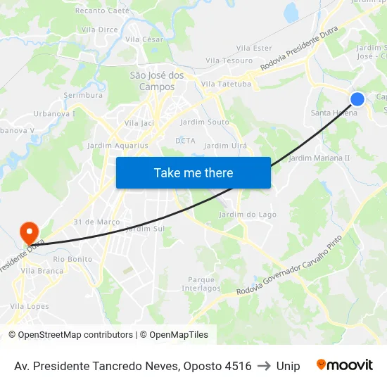Av. Presidente Tancredo Neves, Oposto 4516 to Unip map