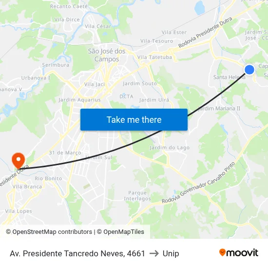 Av. Presidente Tancredo Neves, 4661 to Unip map