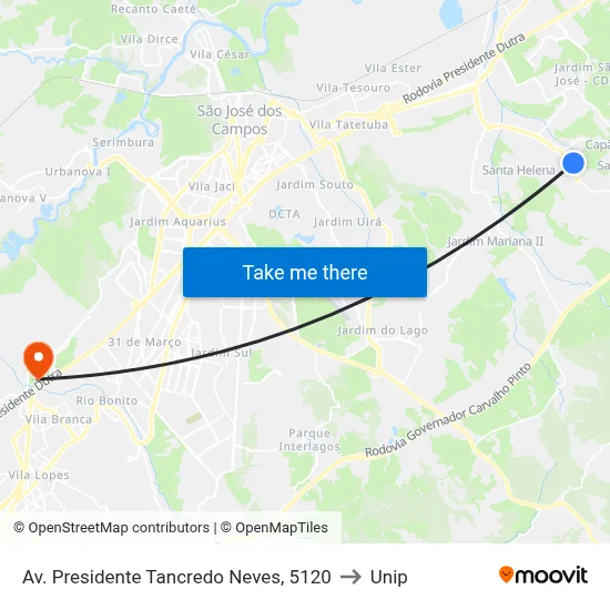 Av. Presidente Tancredo Neves, 5120 to Unip map