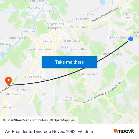 Av. Presidente Tancredo Neves, 1082 to Unip map
