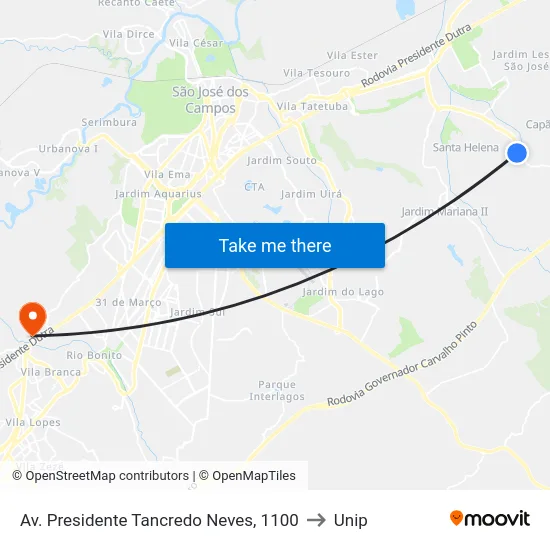 Av. Presidente Tancredo Neves, 1100 to Unip map