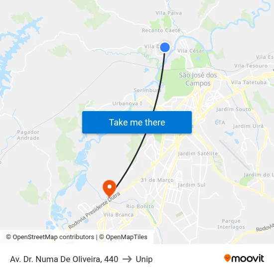 Av. Dr. Numa De Oliveira, 440 to Unip map