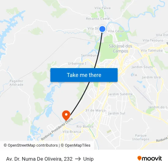 Av. Dr. Numa De Oliveira, 232 to Unip map