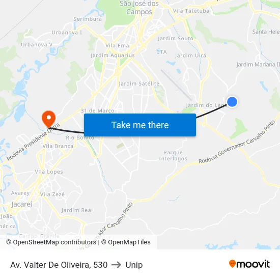 Av. Valter De Oliveira, 530 to Unip map