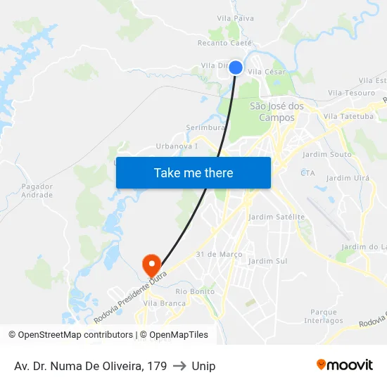 Av. Dr. Numa De Oliveira, 179 to Unip map