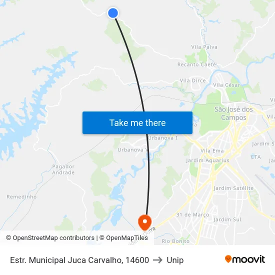 Estr. Municipal Juca Carvalho, 14600 to Unip map