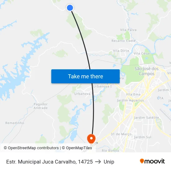 Estr. Municipal Juca Carvalho, 14725 to Unip map