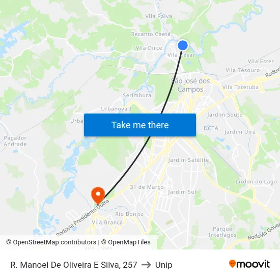 R. Manoel De Oliveira E Silva, 257 to Unip map
