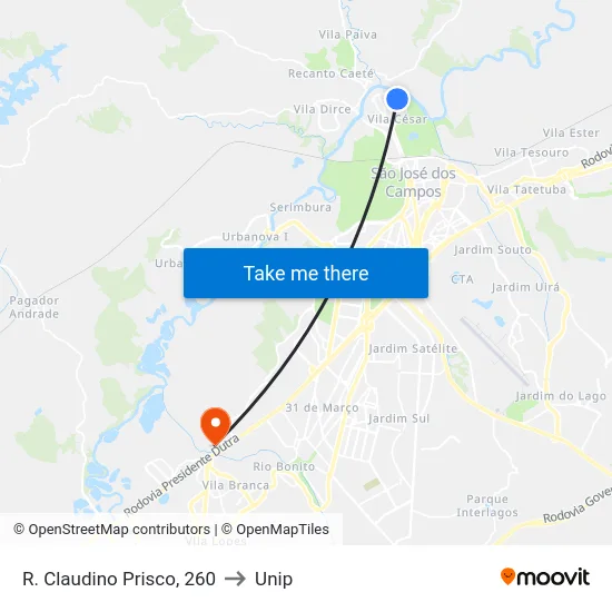 R. Claudino Prisco, 260 to Unip map