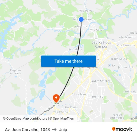 Av. Juca Carvalho, 1043 to Unip map