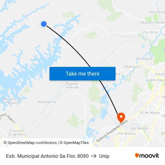 Estr. Municipal Antonio Sa Flor, 8090 to Unip map