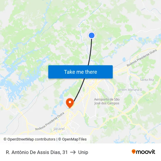R. Antônio De Assis Dias, 31 to Unip map