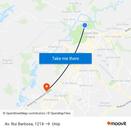 Av. Rui Barbosa, 1214 to Unip map