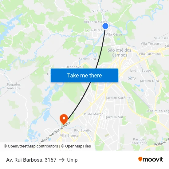 Av. Rui Barbosa, 3167 to Unip map