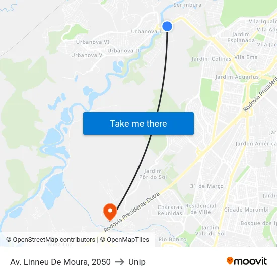 Av. Linneu De Moura, 2050 to Unip map