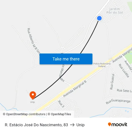 R. Estácio José Do Nascimento, 83 to Unip map