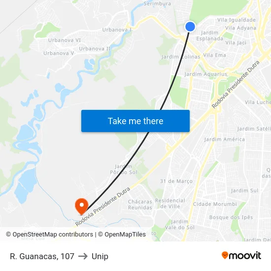 R. Guanacas, 107 to Unip map