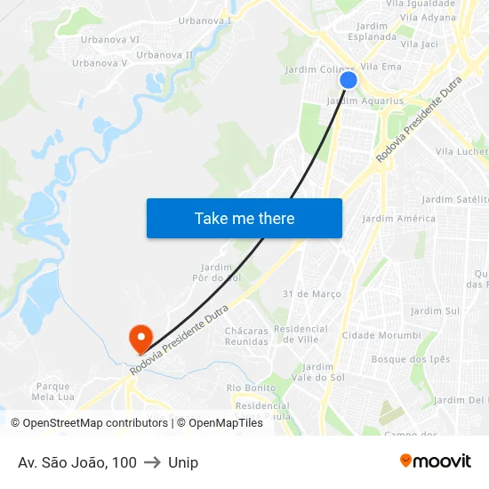 Av. São João, 100 to Unip map