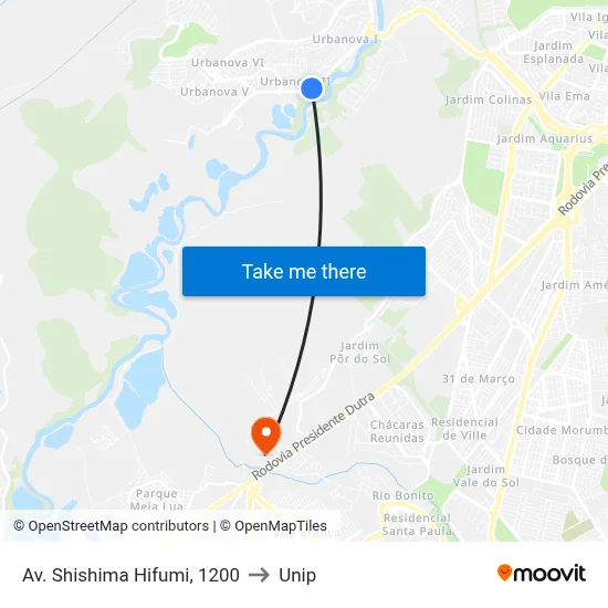 Av. Shishima Hifumi, 1200 to Unip map
