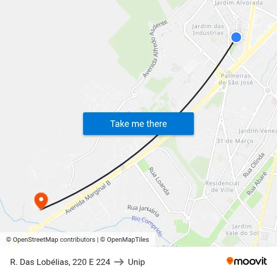R. Das Lobélias, 220 E 224 to Unip map
