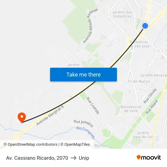 Av. Cassiano Ricardo, 2070 to Unip map