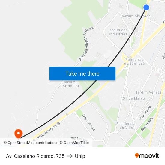 Av. Cassiano Ricardo, 735 to Unip map