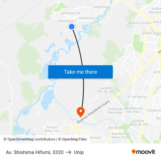 Av. Shishima Hifumi, 3320 to Unip map
