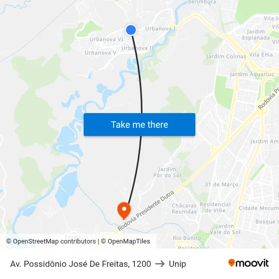 Av. Possidônio José De Freitas, 1200 to Unip map