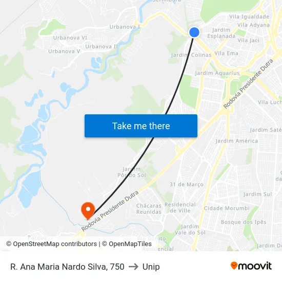 R. Ana Maria Nardo Silva, 750 to Unip map