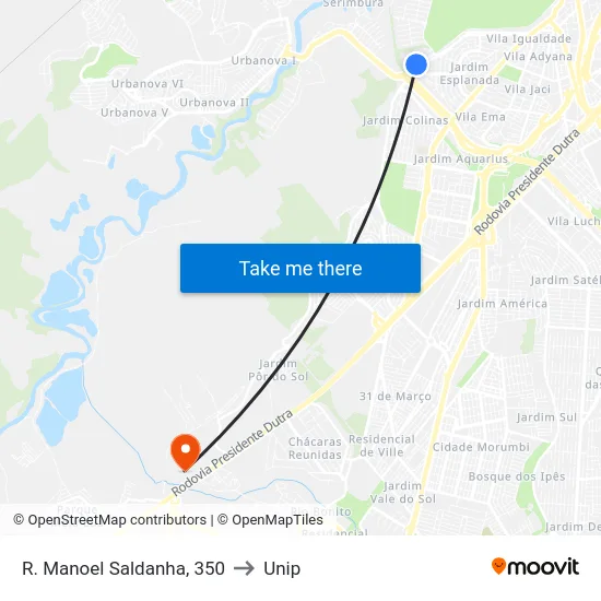 R. Manoel Saldanha, 350 to Unip map