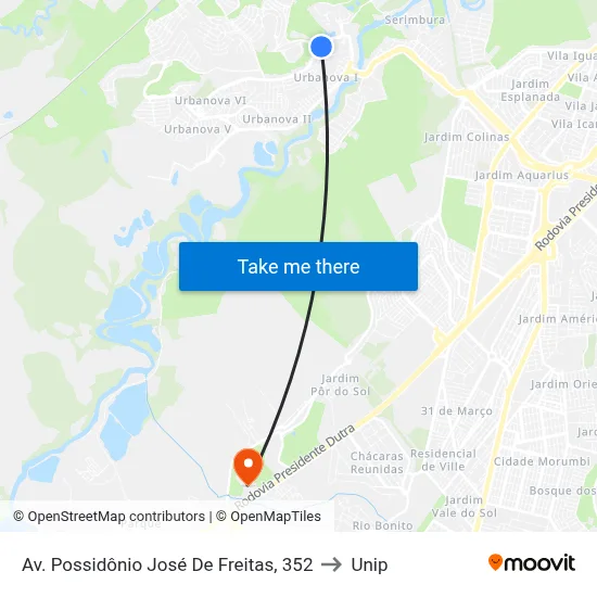 Av. Possidônio José De Freitas, 352 to Unip map