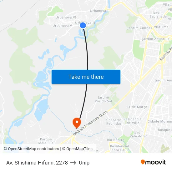 Av. Shishima Hifumi, 2278 to Unip map