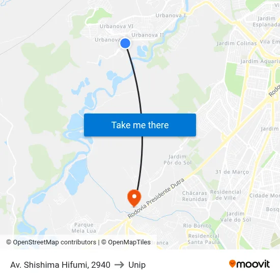 Av. Shishima Hifumi, 2940 to Unip map