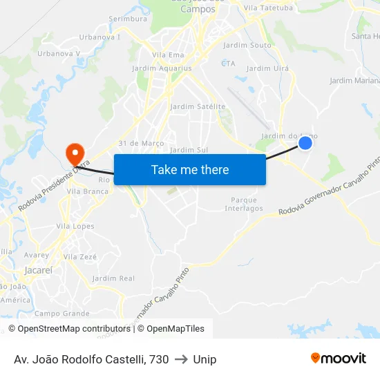 Av. João Rodolfo Castelli, 730 to Unip map
