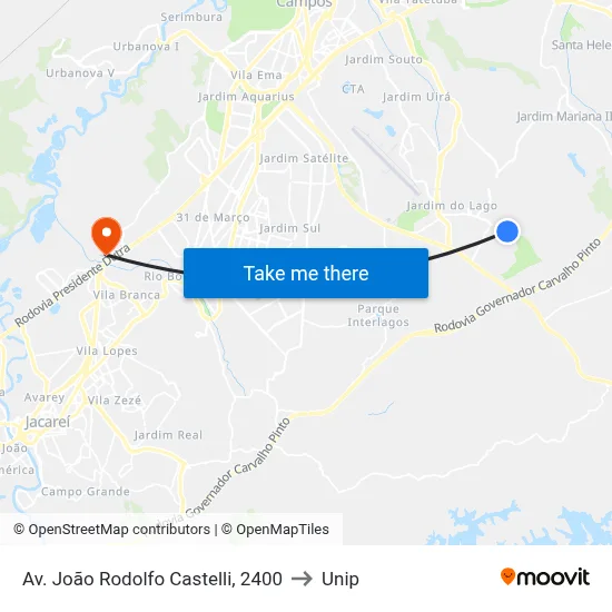 Av. João Rodolfo Castelli, 2400 to Unip map