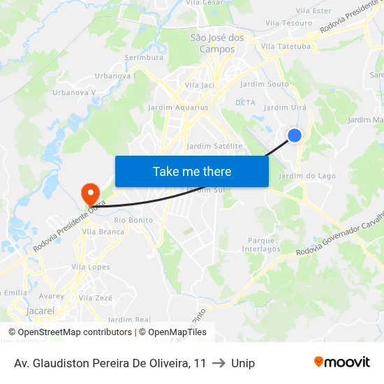 Av. Glaudiston Pereira De Oliveira, 11 to Unip map