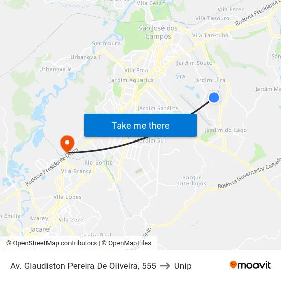 Av. Glaudiston Pereira De Oliveira, 555 to Unip map