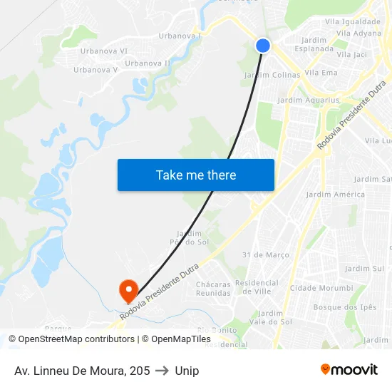 Av. Linneu De Moura, 205 to Unip map