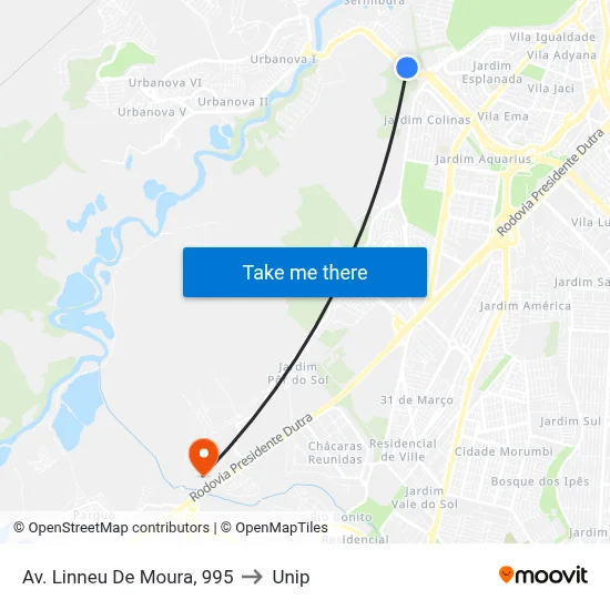 Av. Linneu De Moura, 995 to Unip map