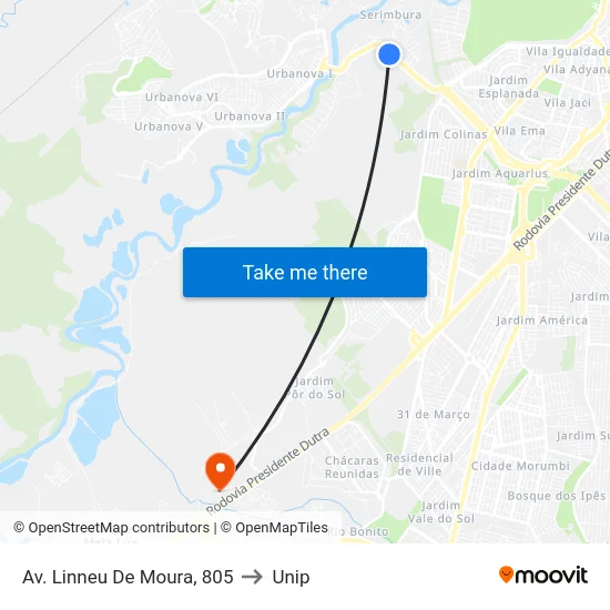 Av. Linneu De Moura,  805 to Unip map