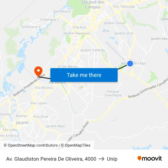 Av. Glaudiston Pereira De Oliveira, 4000 to Unip map