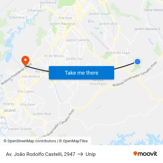 Av. João Rodolfo Castelli, 2947 to Unip map