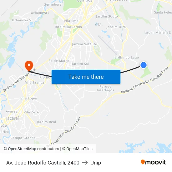 Av. João Rodolfo Castelli, 2400 to Unip map
