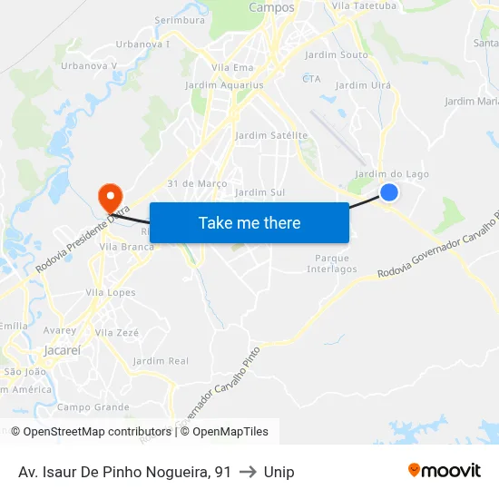 Av. Isaur De Pinho Nogueira, 91 to Unip map