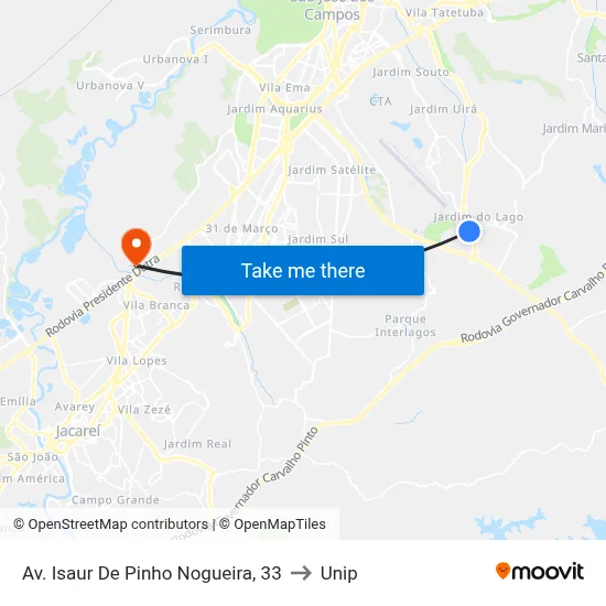 Av. Isaur De Pinho Nogueira, 33 to Unip map