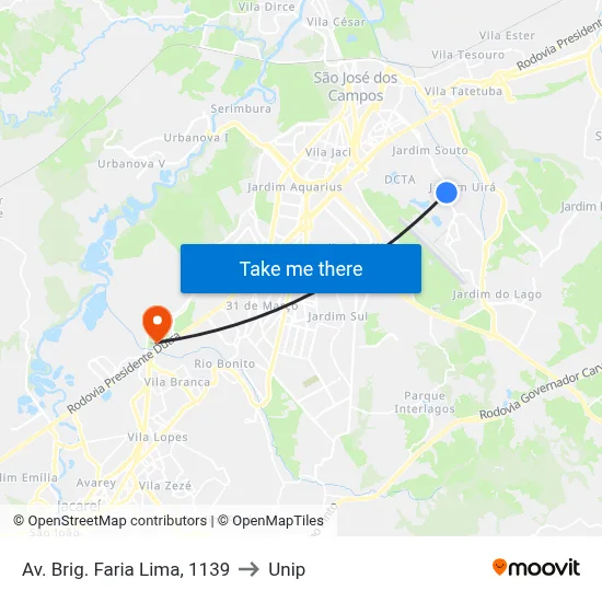 Av. Brig. Faria Lima, 1139 to Unip map