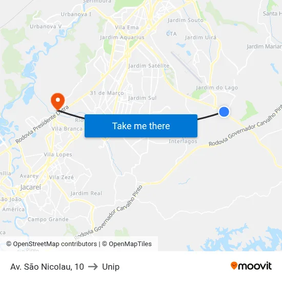 Av. São Nicolau, 10 to Unip map