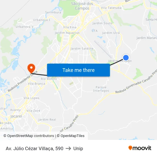 Av. Júlio Cézar Villaça, 590 to Unip map